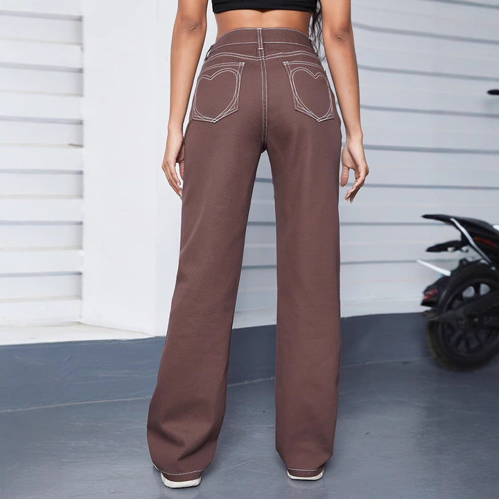 Women Relaxed-Fit Chino Pants with High Waist and Visible Contrast Seams Amarae