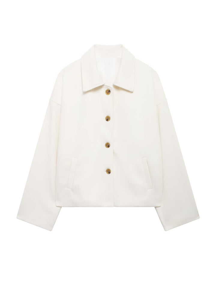 Women's Oversize Wool Blend Jacket with Large Decorative Buttons and Wide Cuffs Amarae