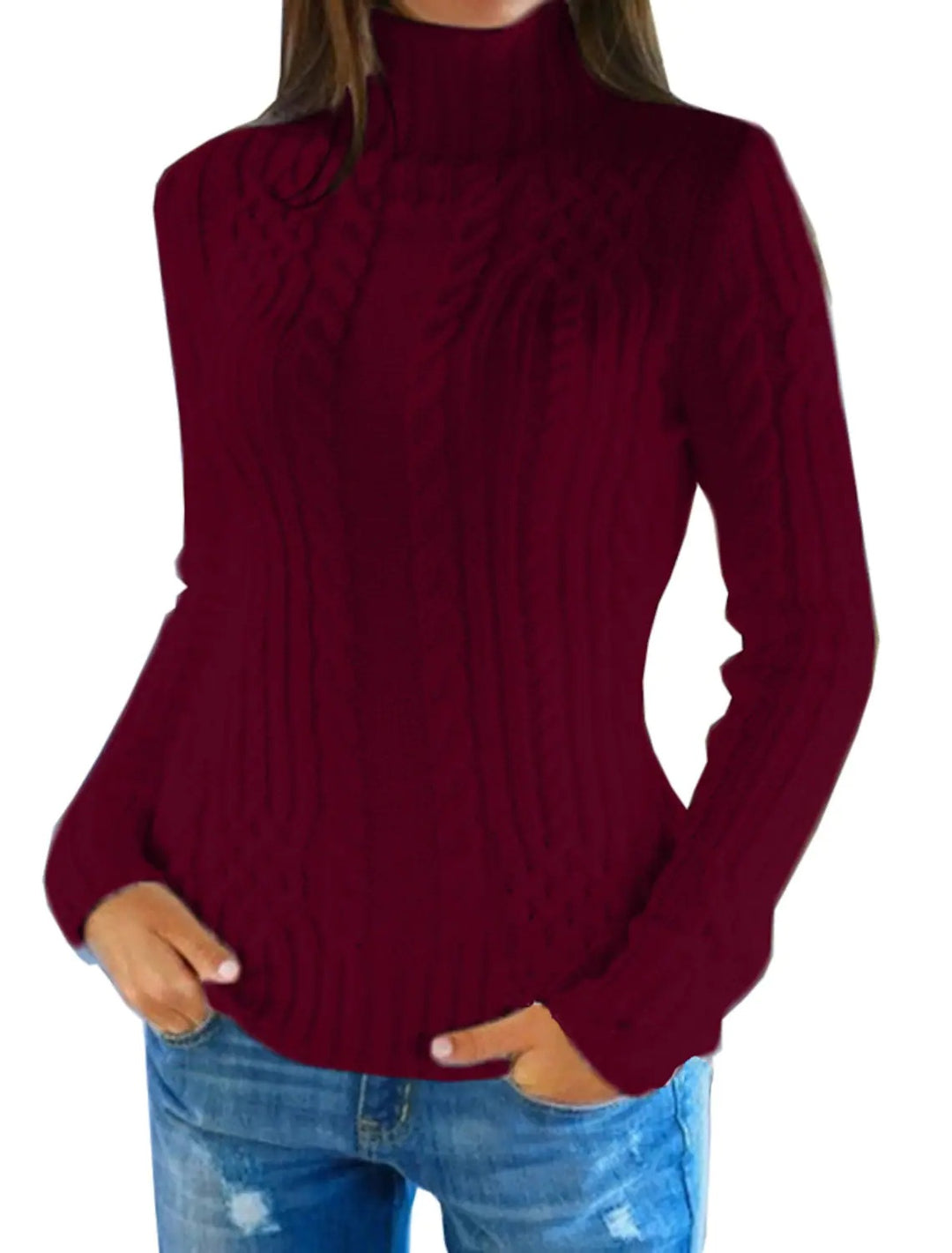 Ladies high quality knit sweater with turtleneck and twisted pattern Lune London