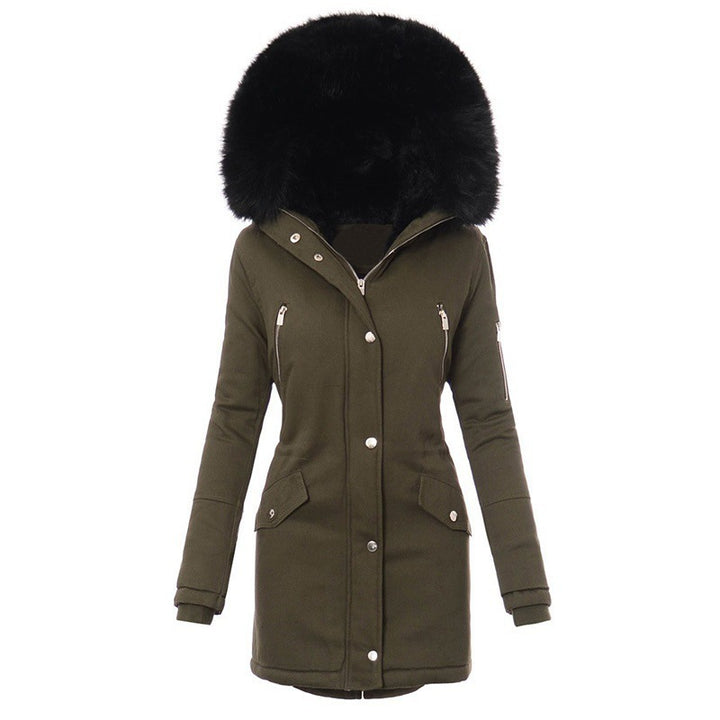 Ladies winter parka with removable faux fur collar and practical zip pockets Lune Londonl