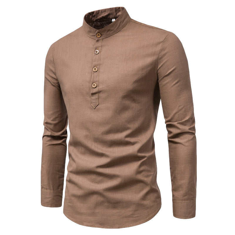 Trendy long-sleeve shirt for men with a high collar and elegant button placket Lune London