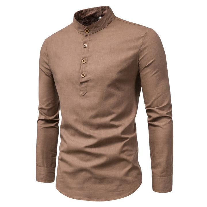 Trendy long-sleeve shirt for men with a high collar and elegant button placket Lune London