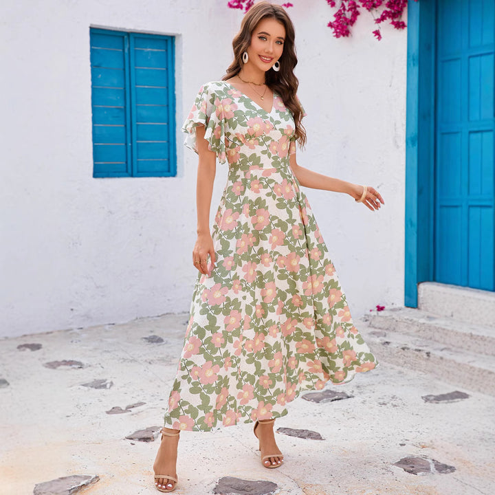 Lune London Floral Print Maxi Dress for Women with Wavy Sleeves