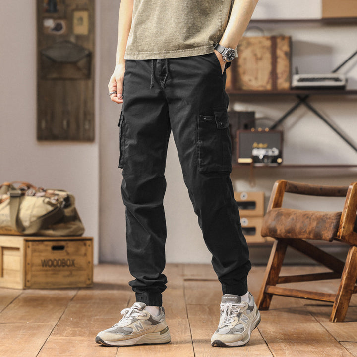 Robust cargo pants for men with elastic waist and practical pockets Lune London