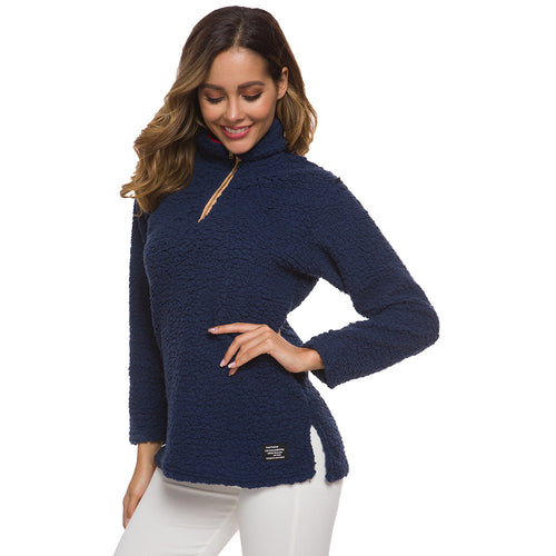Comfortable fleece sweater for women with high collar and zipper Amarae