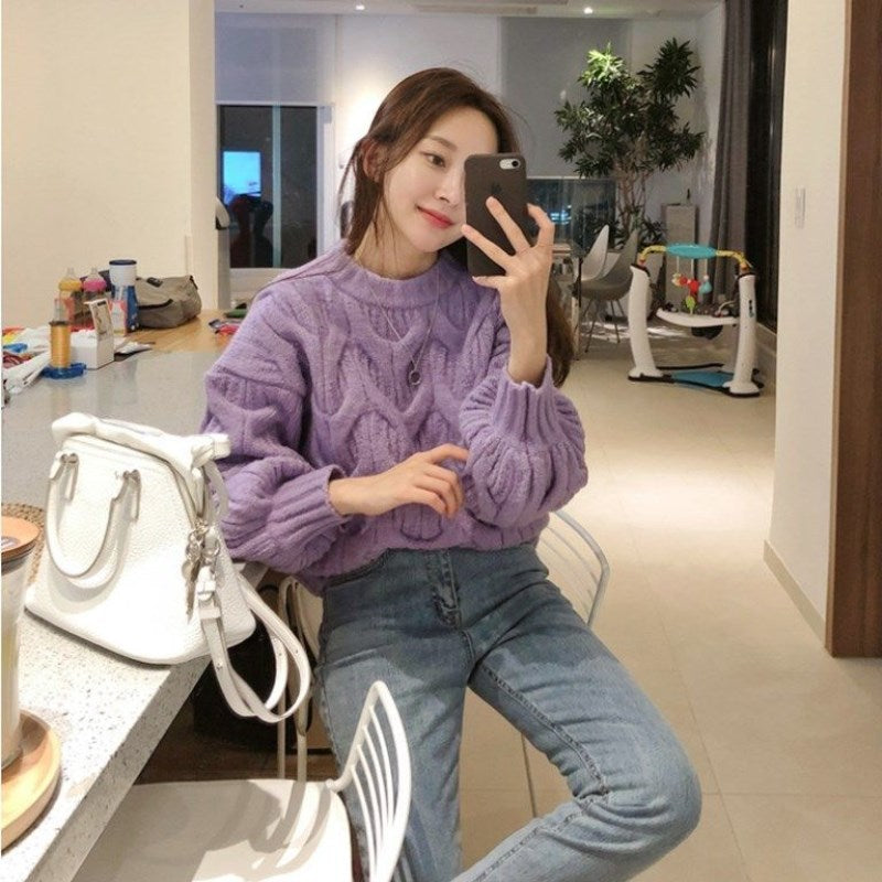 Sweater en tricot épais pour femmes avec une structure de motif en câble élégant et une coupe décontractée Chic & Stil