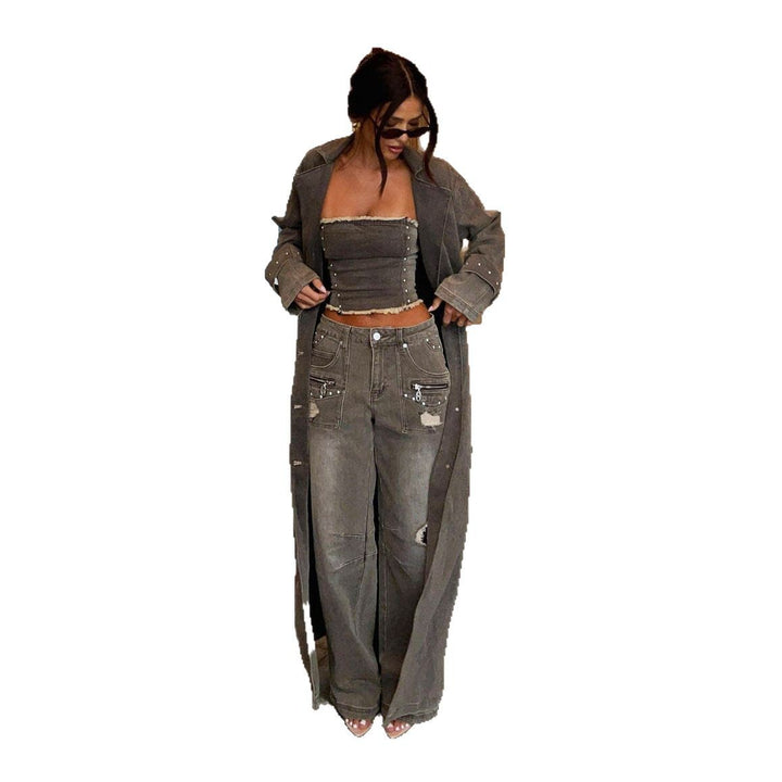 Women's Crop-top and wide jeans with decorative accents Lune London