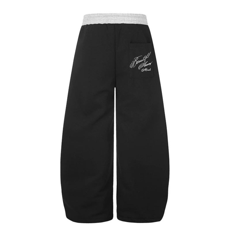 Women's Wide Culotte Sweatpants with High Waist, Drawstring, and Elegant Script Print