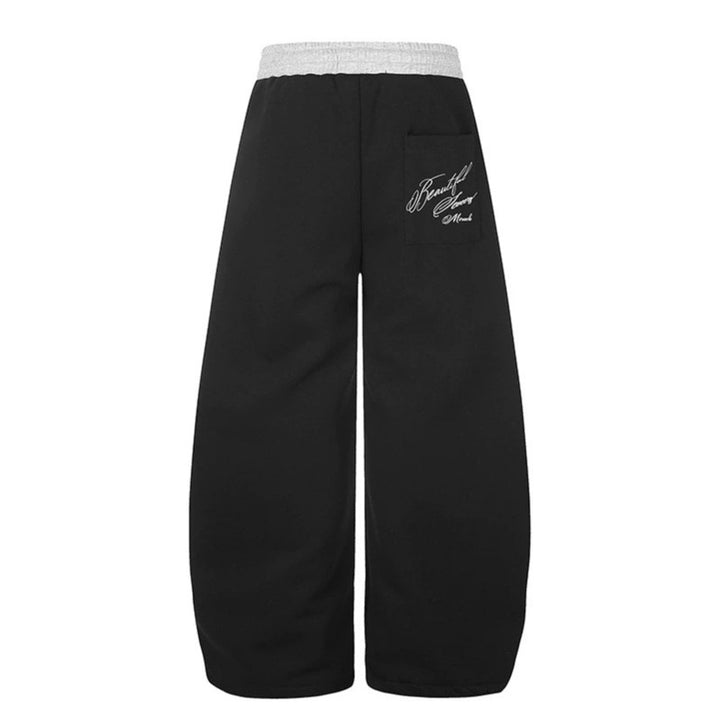 Women's Wide Culotte Sweatpants with High Waist, Drawstring, and Elegant Script Print