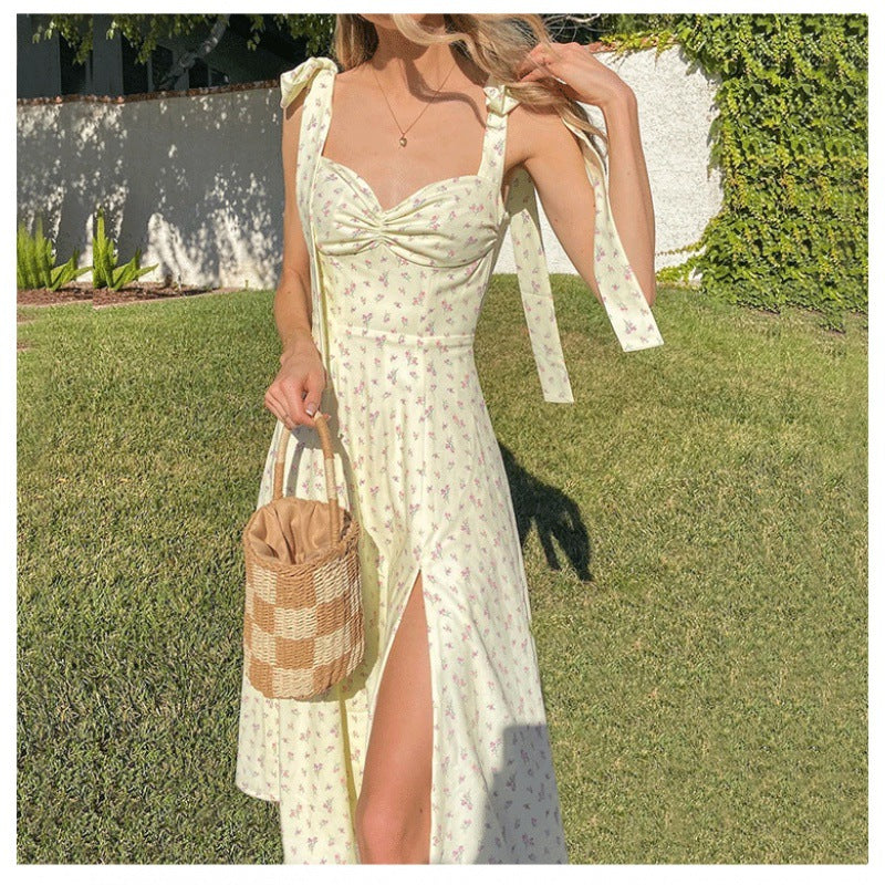 Chic Floral Print Maxi Dress for Women with Bow Sleeves