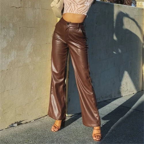 Elegant faux leather trousers for women, high-waisted design Amarae