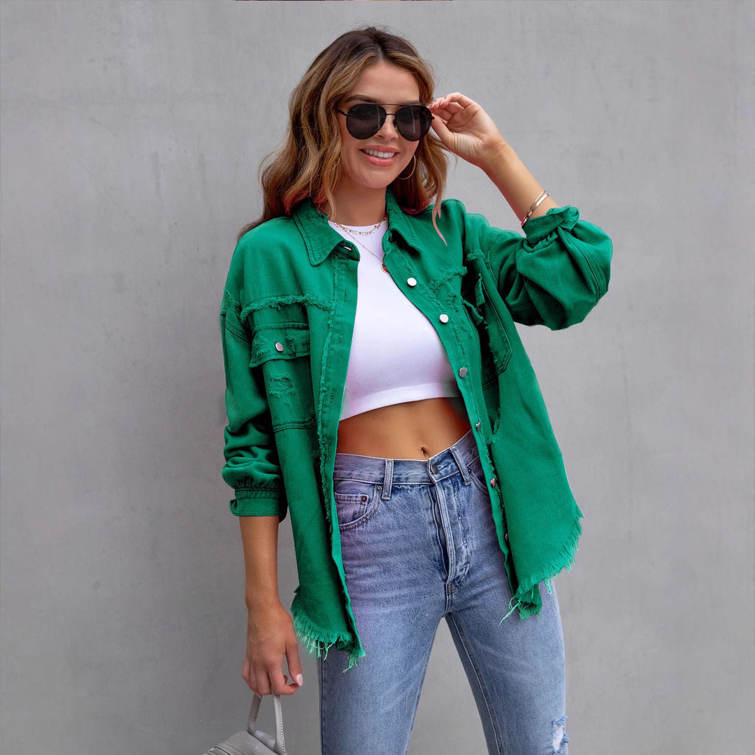 Women's denim jacket in a casual oversized cut with frayed details Lune London