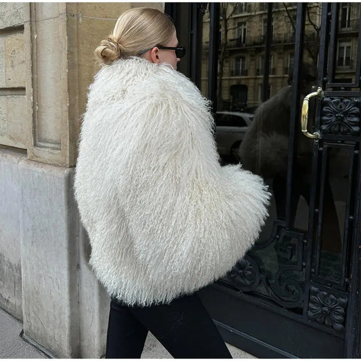 Women's Cozy Faux Fur Jacket with High Collar and Elegant Details Lune London