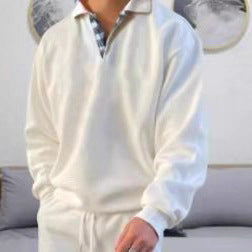 Long sleeve polo shirt for men with an elegant V neck and stylish contrasting details Lune London