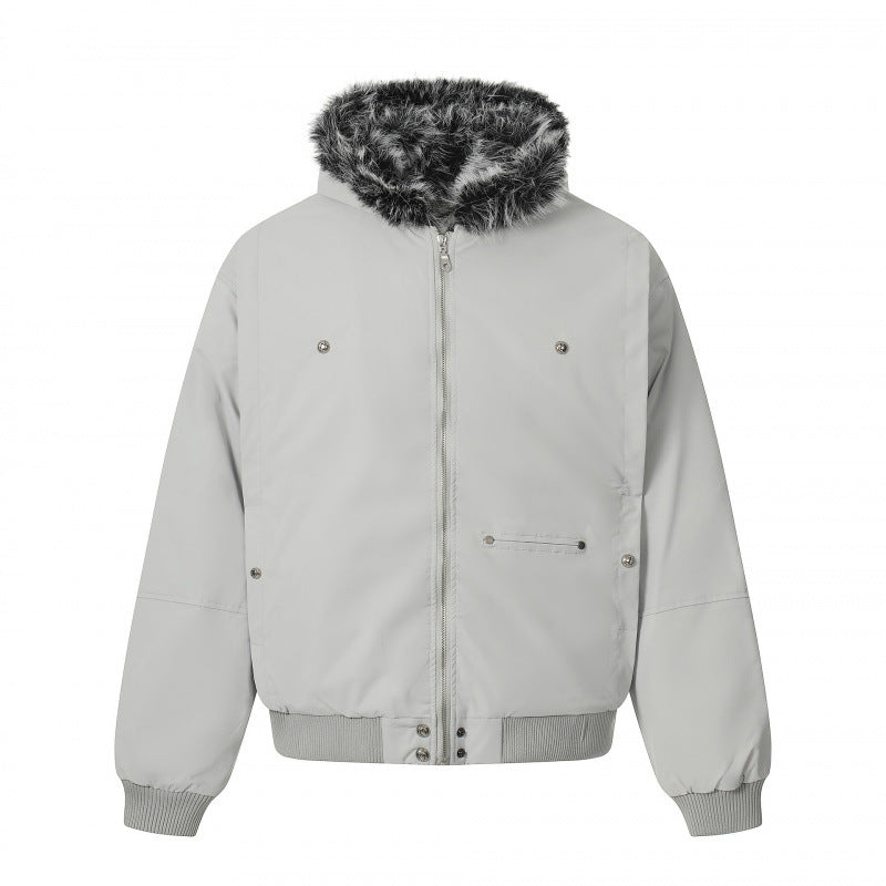 Unisex Short Boxy Bomber Jacket with Faux Fur Hood, Windproof Shell and Thermal Insulation Amarae