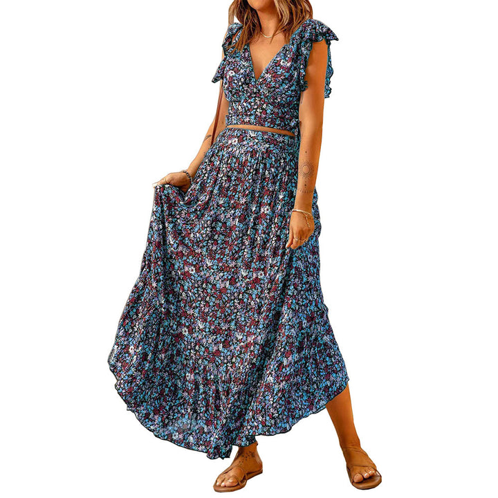 Maxi dress for women with floral design and flared sleeves Lune London