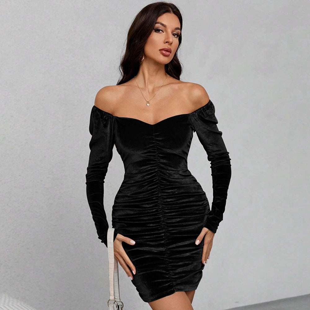 Robe Mini en Velours pour Femmes avec Manches Bouffantes Volumineuses et Rassemblement Élégant Chic & Stil