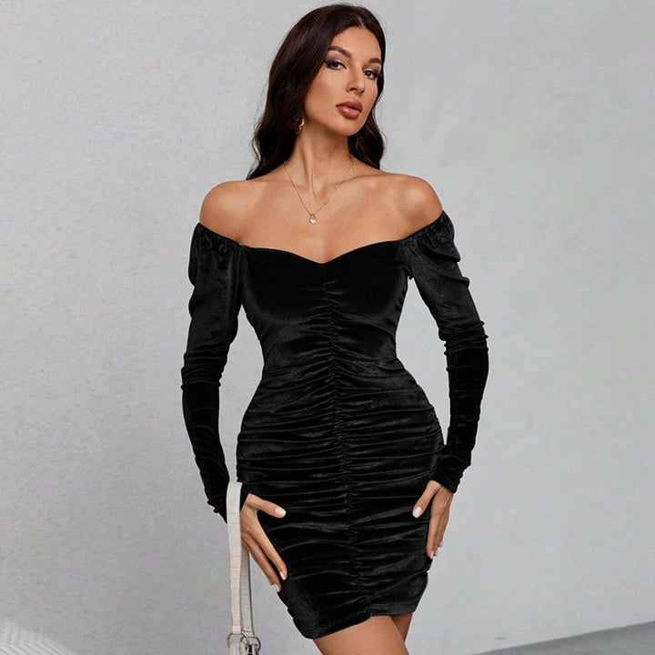 Robe Mini en Velours pour Femmes avec Manches Bouffantes Volumineuses et Rassemblement Élégant Chic & Stil