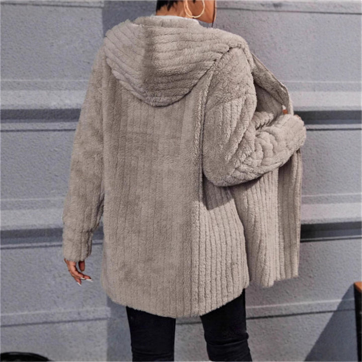 Ladies soft fleece jacket with hood and textured design Lune London