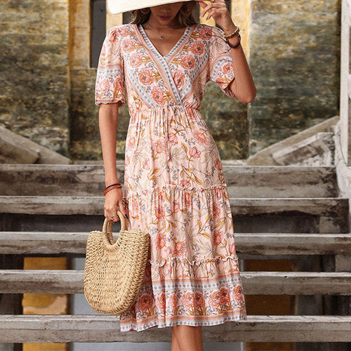 Women Bohemian Pleated Midi Dress Amarae
