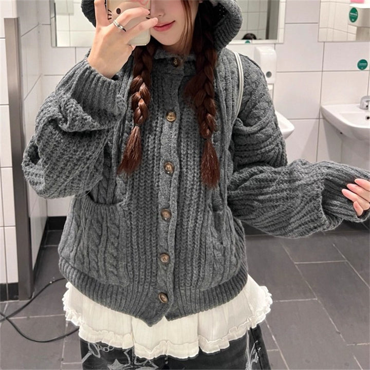Gilet tricoté confortable pour femmes avec capuche et grandes poches Chic & Stil
