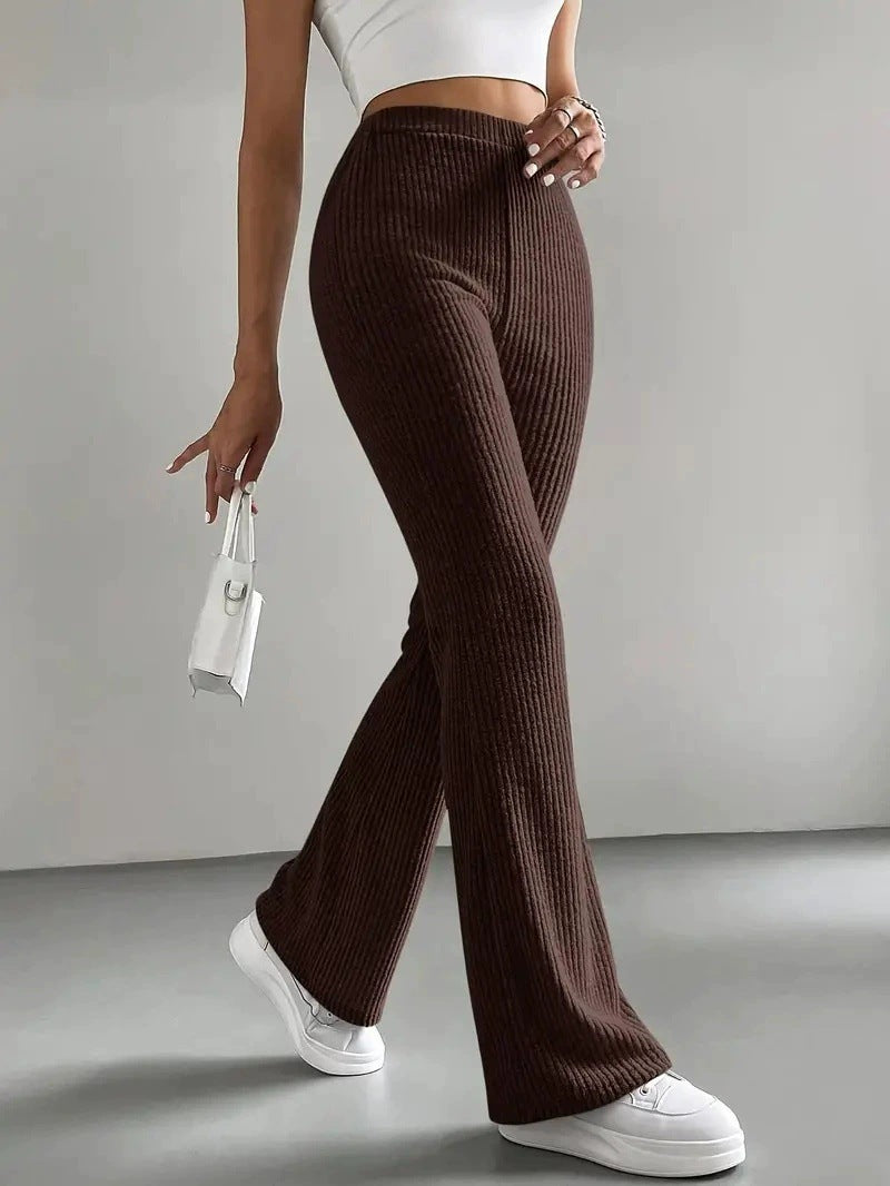 Ribbed flared knitted leggings for women in soft mesh Lune London
