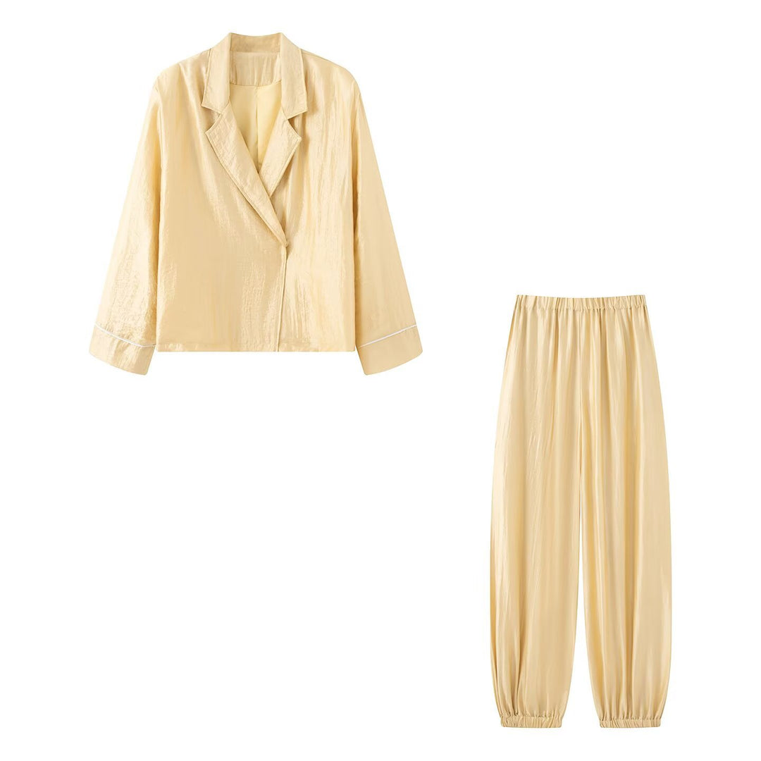 Ladies Two-Piece Lounge Set with Blazer Jacket and Elastic Waist Pants Amarae