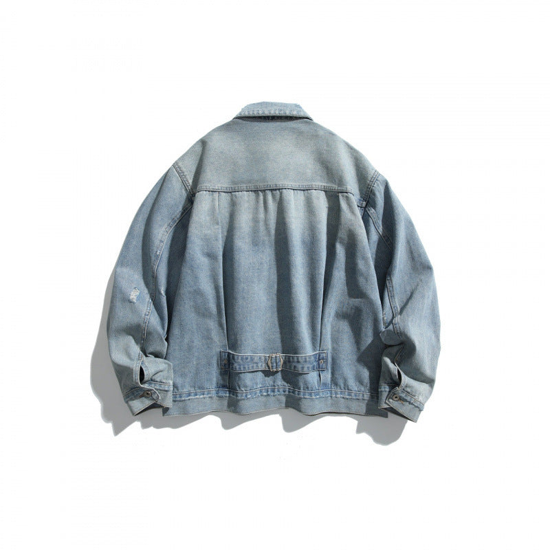 Men's oversized denim jacket in vintage look with slight used effect and chest pockets Amarae