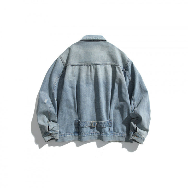 Men's oversized denim jacket in vintage look with slight used effect and chest pockets Amarae