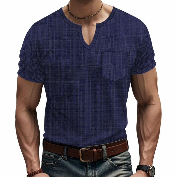 Short trendy short-sleeve shirt for men with structure and Henley collar Lune London