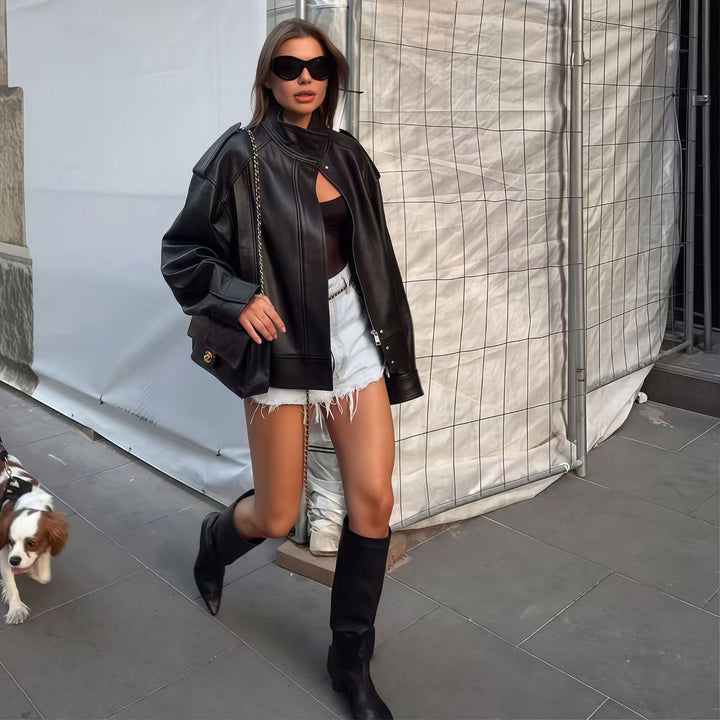 Ladies trendy oversized leather jacket Amarae
