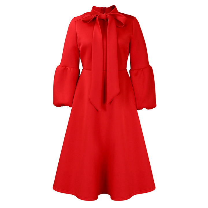 Midi dress for ladies with tie neck and voluminous sleeves Lune London