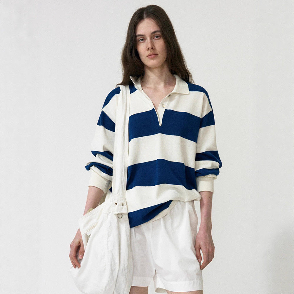 Polo décontracté pour femmes avec design rayé et manches longues Chic & Stil