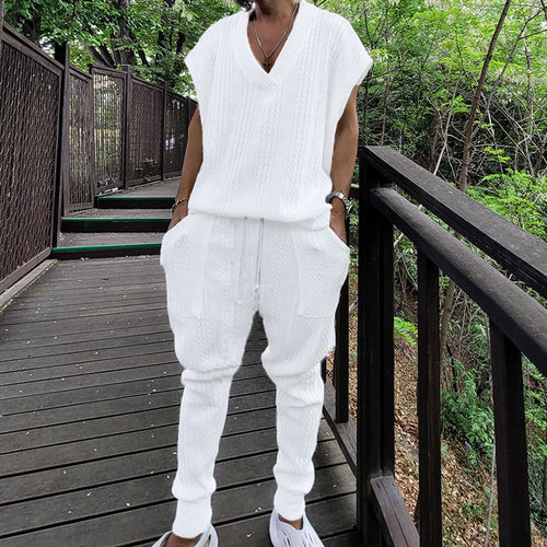 Ladies chic V-neck knitted jumpsuit with comfortable pants Amarae
