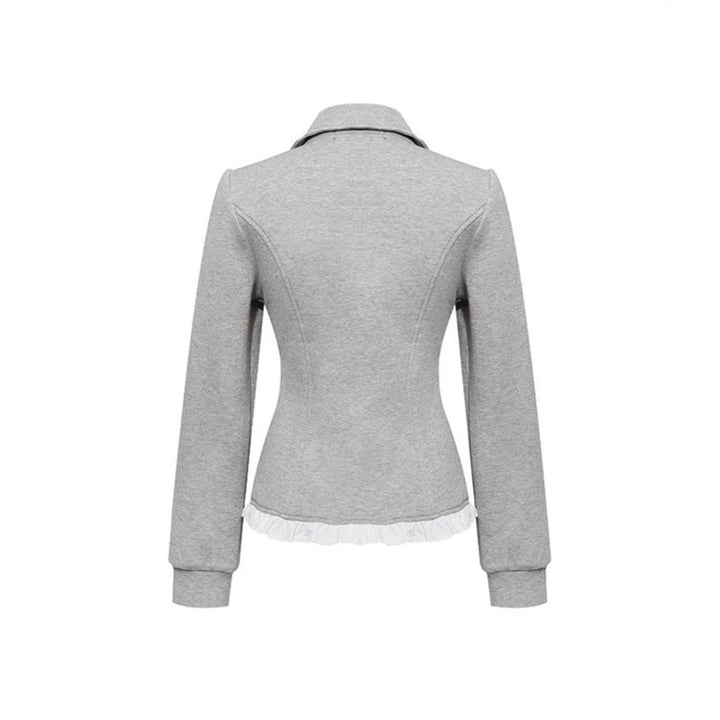 Ladies Tailored Sweat Jacket in Peplum Style with Double Row and Ruffle Trim Amarae