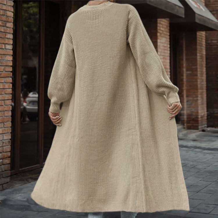 Open design knit coat for women with generous pockets Lune London