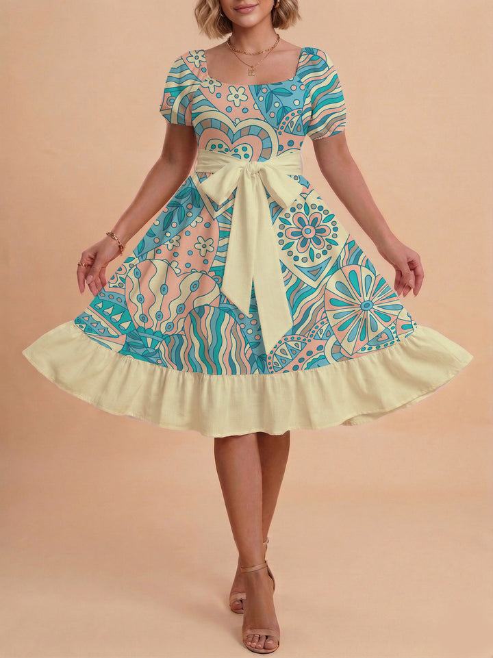 Women's elegant maxi dress with floral design and waist belt Lune London