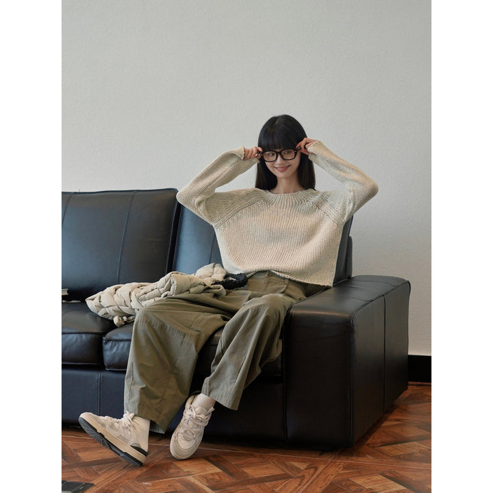 Women's Loose Chunky Knit Sweater with Wide Round Neckline and Bell Sleeves Amarae