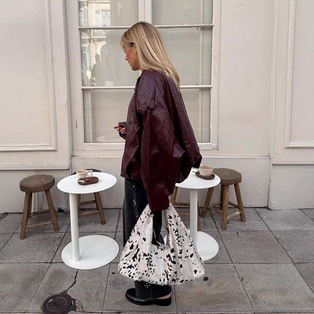Women's short jacket in glossy patent look with boxy silhouette and dropped shoulders Amarae