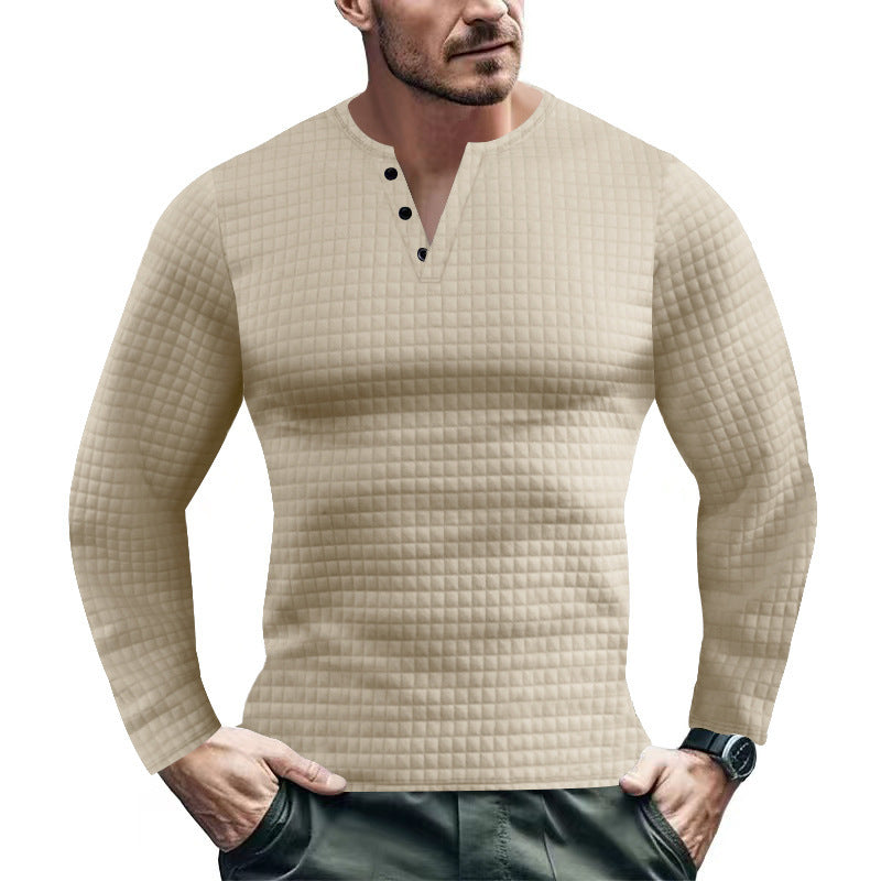 Men's Long Sleeve Shirt with Textured Check Pattern Amarae
