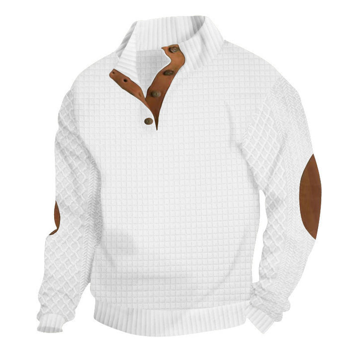 Elegant sweater for men with textured channel pattern and contrasting elbow patches Lune London