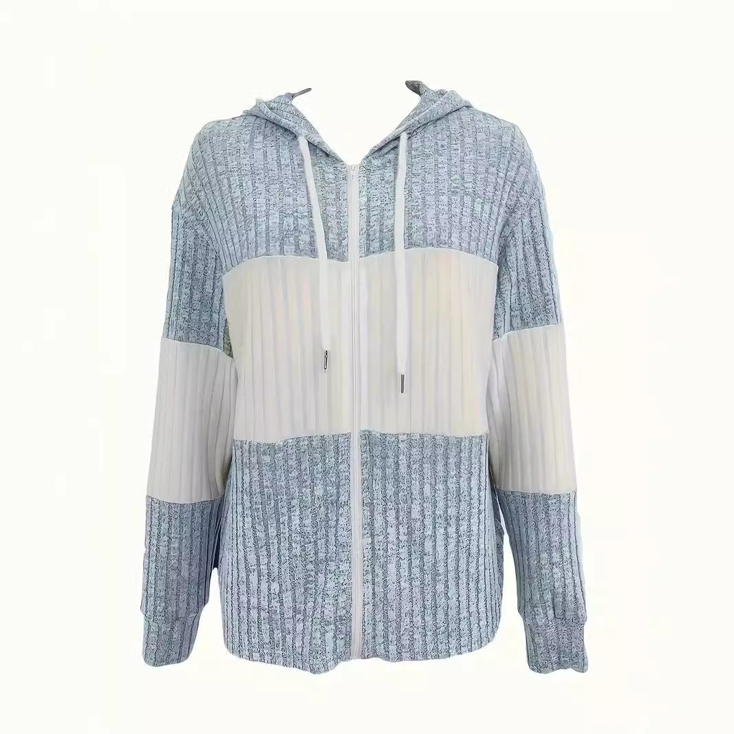 Leisure jacket for women with textured ribbed pattern and hood Lune London