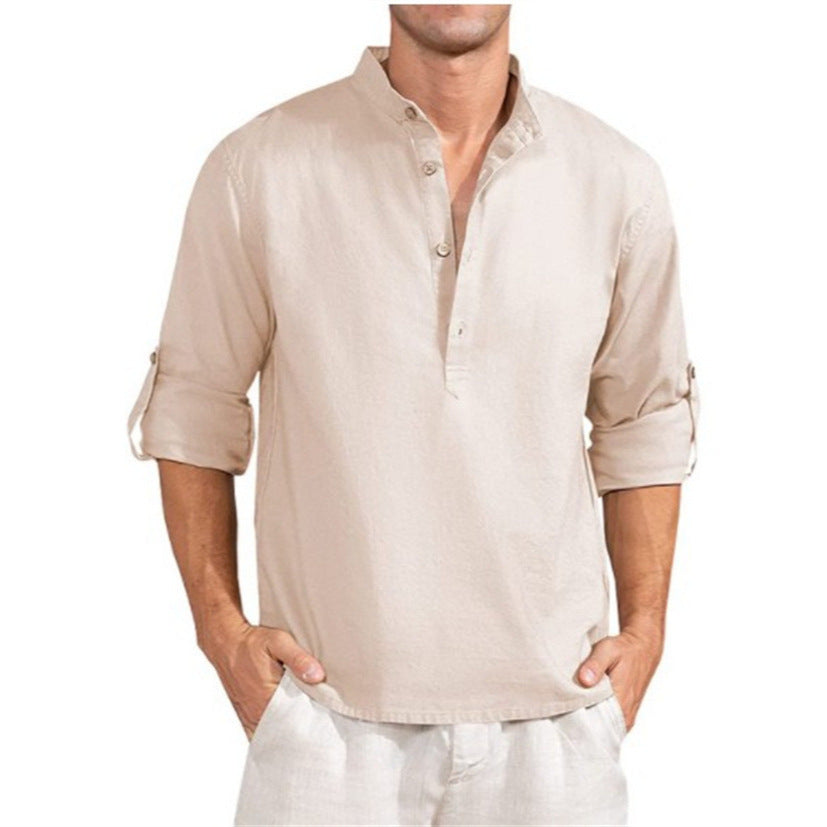 Linen shirt for men with a high collar and practical button details Lune London