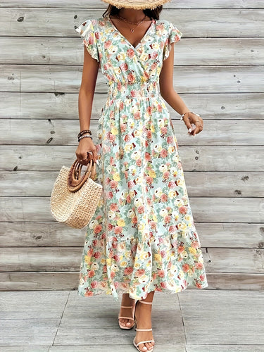 Maxi dress for women with floral design and casual V-neck Amarae
