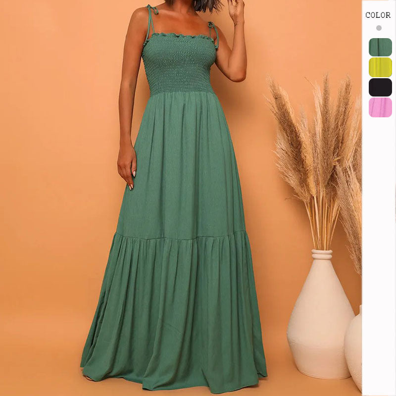 Women's airy maxi dress with spaghetti straps and ruffle details Lune London