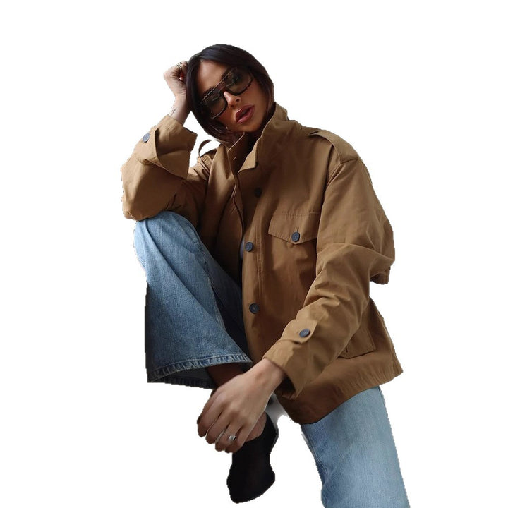 Ladies Lightweight Cotton Field Coat with Stand-up Collar, Shoulder Straps & Applied Flap Pockets Amarae
