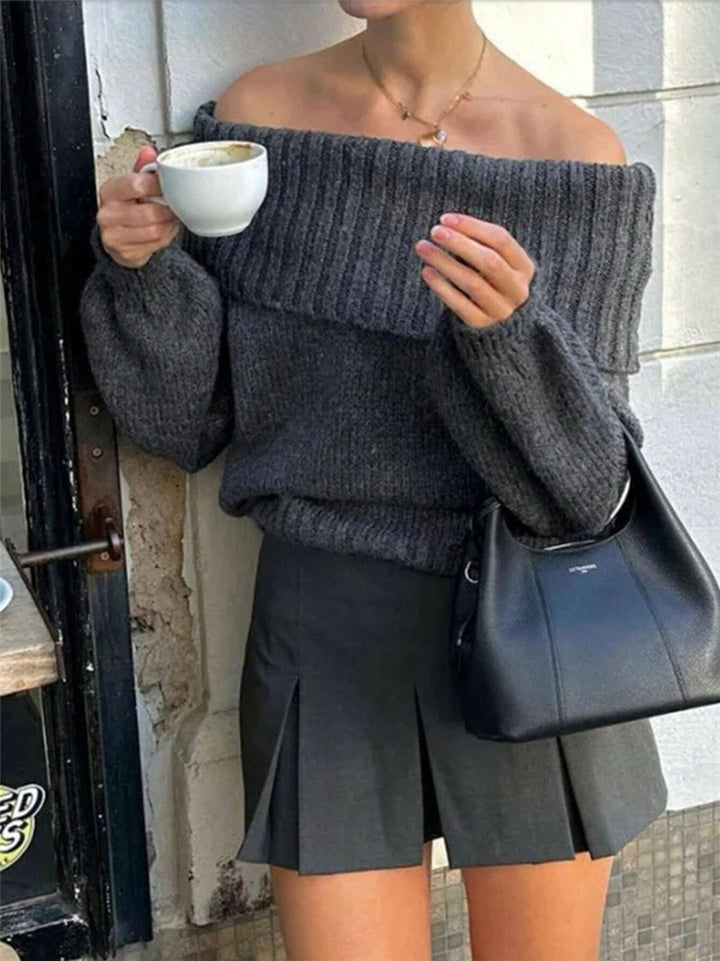 Ladies oversized sweater with wide collar and ribbed knit Lune London