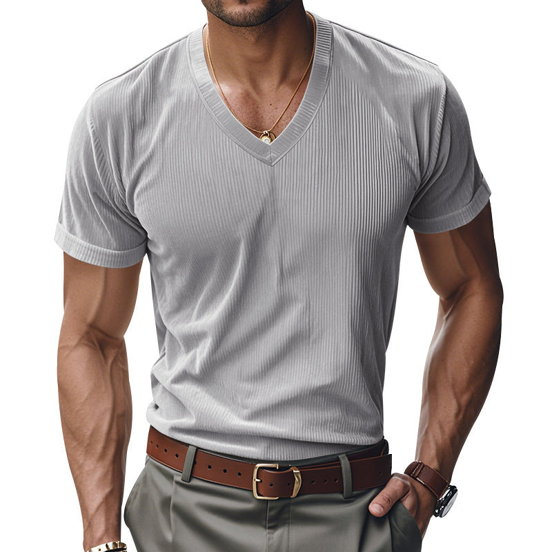 Men's short sleeve knitted V neck T-shirt Lune London