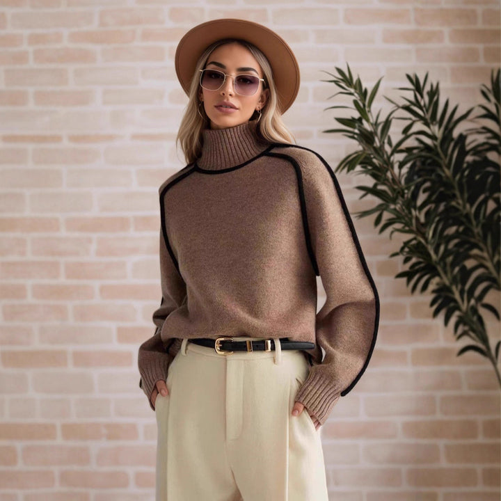 Women's sweater with high collar and modern structured details Lune London