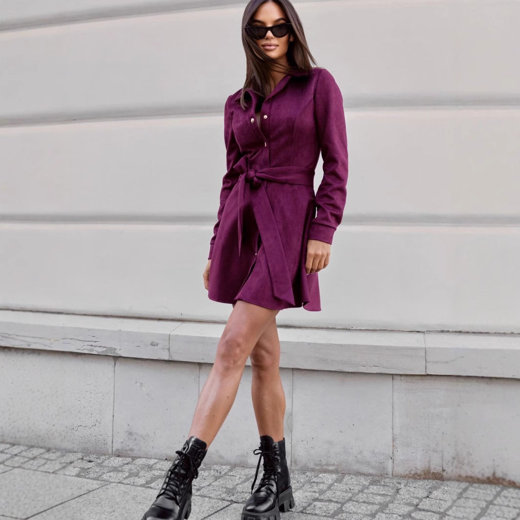 Shirt dress for ladies in soft faux leather with an elegant waist Lune London